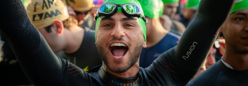 Hadi Najeeb of Madison lined up for the swim start of the IRONMAN 70.3 Wisconsin