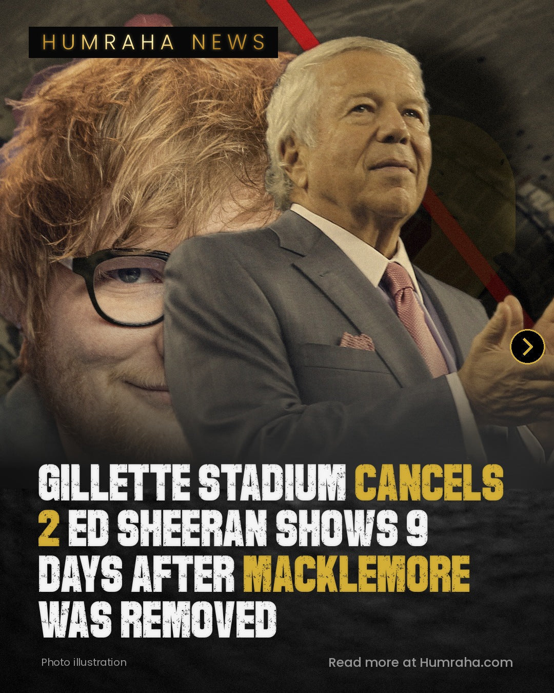 Ed Sheeran and Robert Kraft against Gillette Stadium, photo illustration