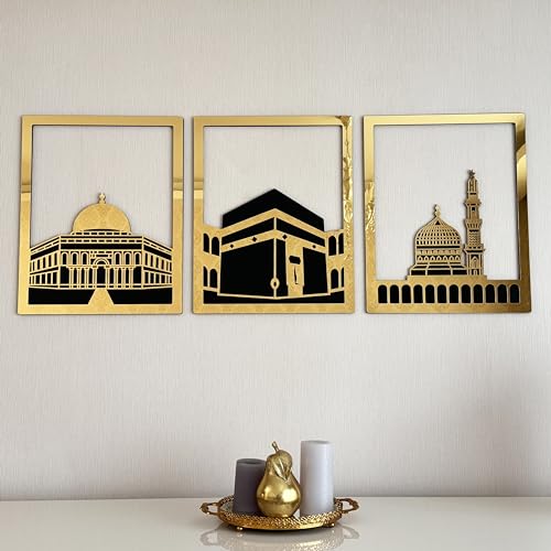 Holy Sites Islamic Wall Art | Masjid Al Aqsa | Kaaba | Masjid An-Nabawi | Wooden Blessed Places Islamic Wall Decor | Gift for Muslims | Islamic Gift | Ramadan Eid Gift
