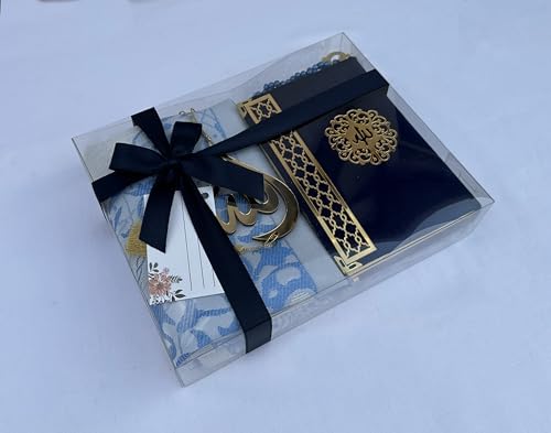 Prayer Rug Gift Set with Thank You Card | Full Arabic Quran | Prayer Rug | Prayer Beads | Car Hanger | Ramadan Eid Wedding Birthday Graduation Mothers Day | Gift for Muslims | Islamic Gift