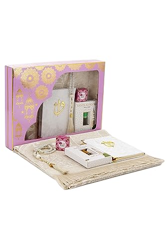 Islamic 6-pc Gift Box Set for Muslims | Includes Yaseen Book, Prayer Mat, Prayer Beads, Fragrance |  Muslim Prayer Rug, Yaseen Book, Prayer Beads Tesbih, Solid Smell, Ravza Scent | 6 Piece Prayers Mat Set for Ramadan | Eid Gifts