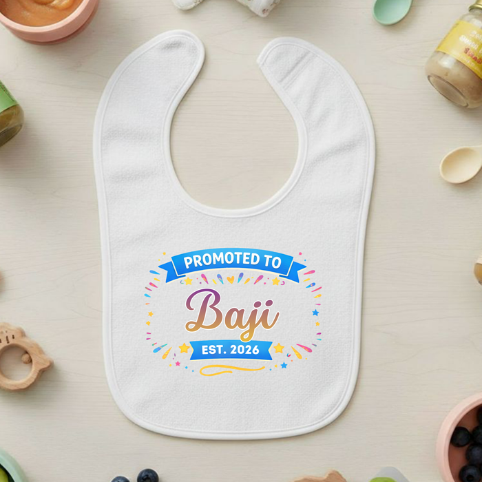 Promoted to [Relative] Est. [Year] Personalized Terry Bib