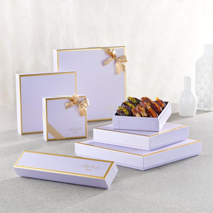 Bateel Pastel Lavender Gift Set | Medium Premium Filled Dates | Gourmet Stuffed Organic Dates with Nuts & Fruits | Gift for Muslims | Islamic Gift | Ramadan Eid Gift for Muslims
