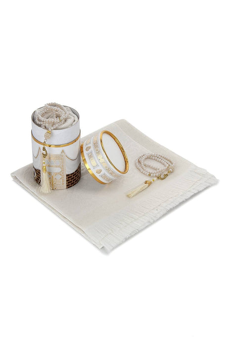 Muslim Prayer Rug & Beads with Gift Box Set | Janamaz, Sajadah, Soft Islamic Gifts Set, Carpet Mat, Taffeta Fabric | Gift for Muslims | Islamic Gift | Ramadan Eid Gift for Muslims