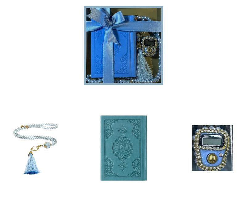 Colorful Islamic Gift Set | Leather Quran | Pearl Prayer Beads | Digital Zikr Tasbih | Mini Quran | Portable Prayers Basket | Muslim Gifts for Women | Gift for Muslims | Ramadan Eid Gift
