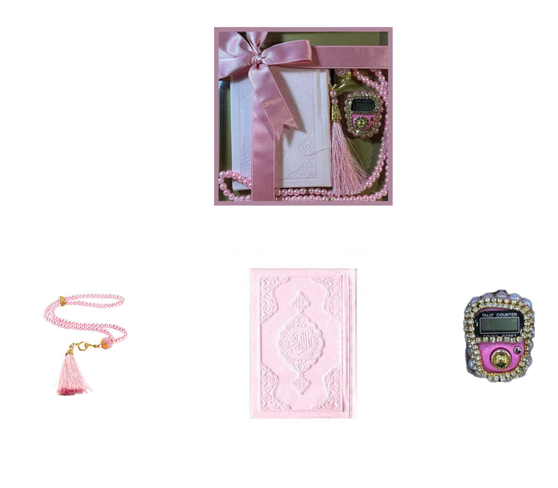Colorful Islamic Gift Set | Leather Quran | Pearl Prayer Beads | Digital Zikr Tasbih | Mini Quran | Portable Prayers Basket | Muslim Gifts for Women | Gift for Muslims | Ramadan Eid Gift