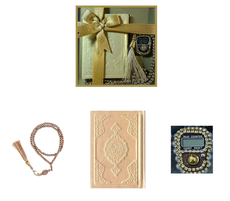 Colorful Islamic Gift Set | Leather Quran | Pearl Prayer Beads | Digital Zikr Tasbih | Mini Quran | Portable Prayers Basket | Muslim Gifts for Women | Gift for Muslims | Ramadan Eid Gift