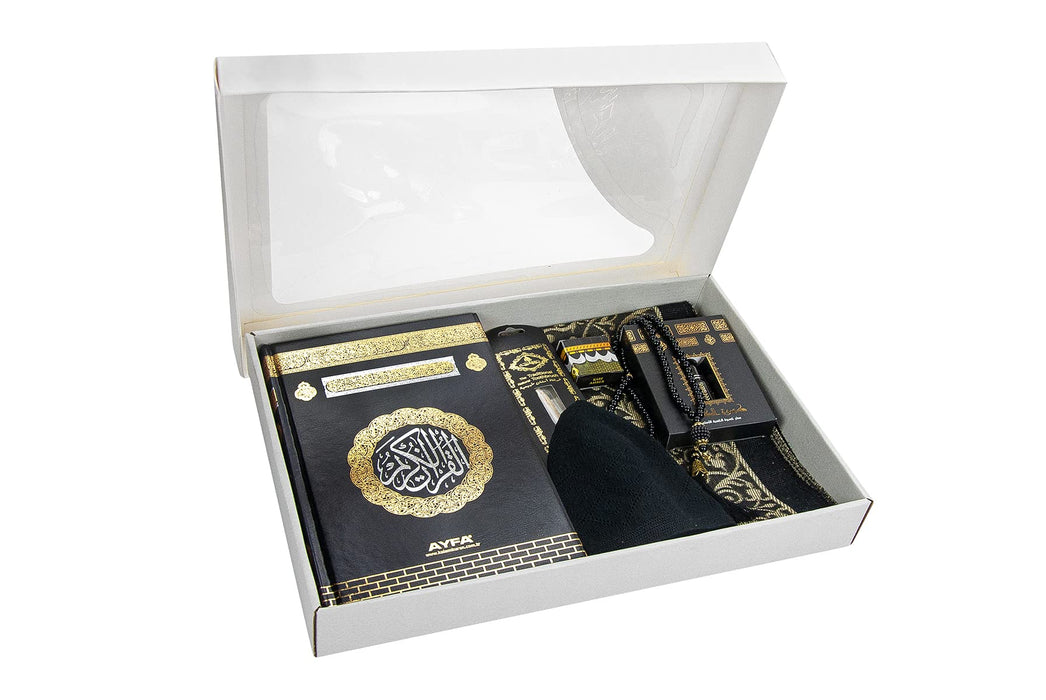 Islamic 6-pc Gift Box Set for Muslims | Includes Yaseen Book, Prayer Mat, Prayer Beads, Fragrance |  Muslim Prayer Rug, Yaseen Book, Prayer Beads Tesbih, Solid Smell, Ravza Scent | 6 Piece Prayers Mat Set for Ramadan | Eid Gifts