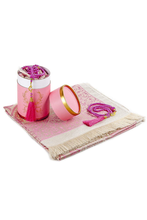 Muslim Prayer Rug & Beads with Gift Box Set | Janamaz, Sajadah, Soft Islamic Gifts Set, Carpet Mat, Taffeta Fabric | Gift for Muslims | Islamic Gift | Ramadan Eid Gift for Muslims