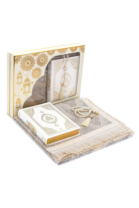Islamic 6-pc Gift Box Set for Muslims | Includes Yaseen Book, Prayer Mat, Prayer Beads, Fragrance |  Muslim Prayer Rug, Yaseen Book, Prayer Beads Tesbih, Solid Smell, Ravza Scent | 6 Piece Prayers Mat Set for Ramadan | Eid Gifts