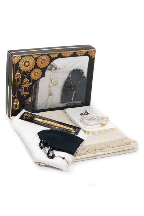 Islamic 6-pc Gift Box Set for Muslims | Includes Yaseen Book, Prayer Mat, Prayer Beads, Fragrance |  Muslim Prayer Rug, Yaseen Book, Prayer Beads Tesbih, Solid Smell, Ravza Scent | 6 Piece Prayers Mat Set for Ramadan | Eid Gifts
