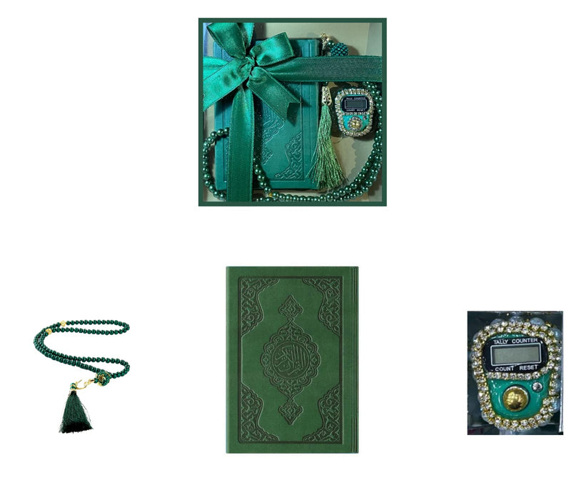 Colorful Islamic Gift Set | Leather Quran | Pearl Prayer Beads | Digital Zikr Tasbih | Mini Quran | Portable Prayers Basket | Muslim Gifts for Women | Gift for Muslims | Ramadan Eid Gift