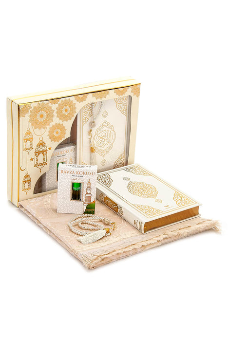Islamic 6-pc Gift Box Set for Muslims | Includes Yaseen Book, Prayer Mat, Prayer Beads, Fragrance |  Muslim Prayer Rug, Yaseen Book, Prayer Beads Tesbih, Solid Smell, Ravza Scent | 6 Piece Prayers Mat Set for Ramadan | Eid Gifts