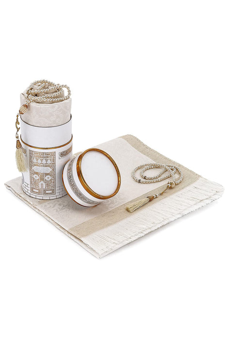 Muslim Prayer Rug & Beads with Gift Box Set | Janamaz, Sajadah, Soft Islamic Gifts Set, Carpet Mat, Taffeta Fabric | Gift for Muslims | Islamic Gift | Ramadan Eid Gift for Muslims