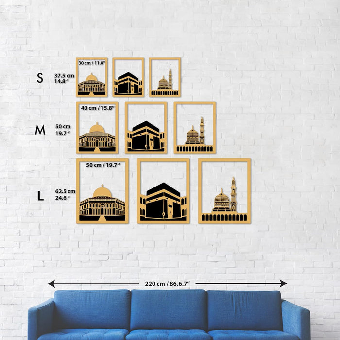 Holy Sites Islamic Wall Art | Masjid Al Aqsa | Kaaba | Masjid An-Nabawi | Wooden Blessed Places Islamic Wall Decor | Gift for Muslims | Islamic Gift | Ramadan Eid Gift
