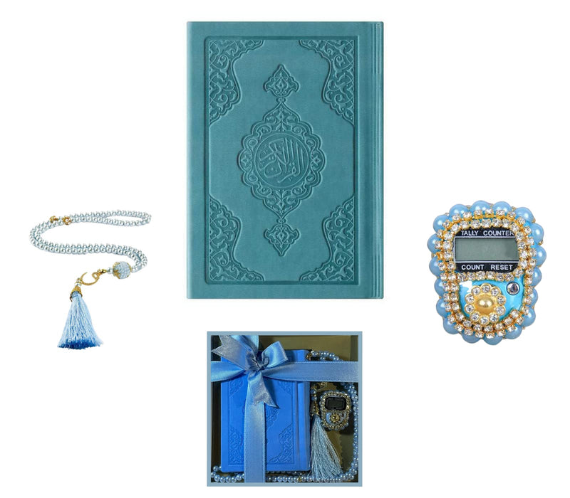 Colorful Islamic Gift Set | Leather Quran | Pearl Prayer Beads | Digital Zikr Tasbih | Mini Quran | Portable Prayers Basket | Muslim Gifts for Women | Gift for Muslims | Ramadan Eid Gift