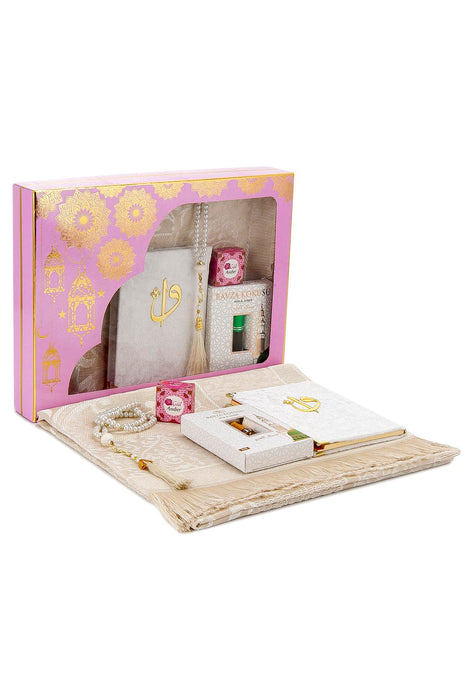 Islamic 6-pc Gift Box Set for Muslims | Includes Yaseen Book, Prayer Mat, Prayer Beads, Fragrance |  Muslim Prayer Rug, Yaseen Book, Prayer Beads Tesbih, Solid Smell, Ravza Scent | 6 Piece Prayers Mat Set for Ramadan | Eid Gifts