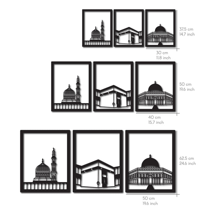 Holy Sites Islamic Wall Art | Masjid Al Aqsa | Kaaba | Masjid An-Nabawi | Wooden Blessed Places Islamic Wall Decor | Gift for Muslims | Islamic Gift | Ramadan Eid Gift