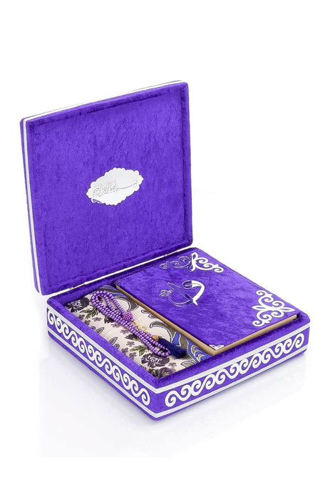 Luxury Velvet Islamic Prayer Gift Set | Velvet Covered Gift Box | Deluxe 4-Piece Set with Quran | Prayer Beads Tesbih | Prayer Rug | Ramadan Eid Gift | Gift for Muslims | Islamic Gift
