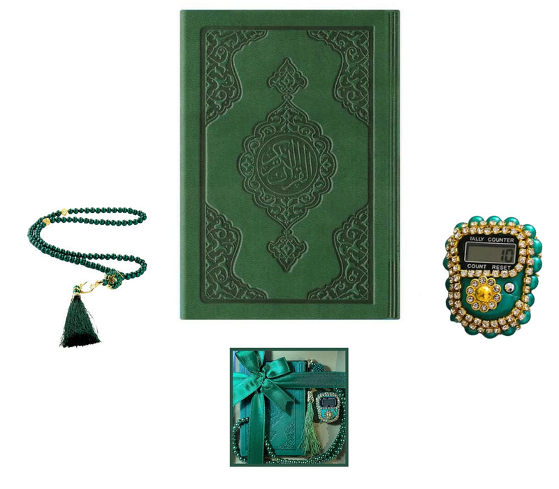 Colorful Islamic Gift Set | Leather Quran | Pearl Prayer Beads | Digital Zikr Tasbih | Mini Quran | Portable Prayers Basket | Muslim Gifts for Women | Gift for Muslims | Ramadan Eid Gift