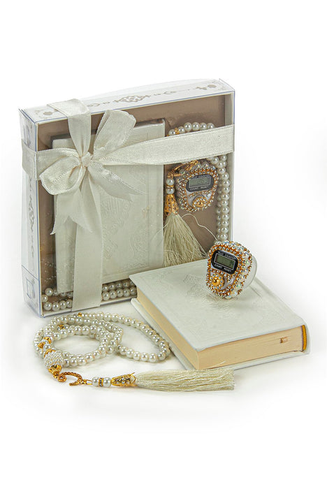 Quran & Accessories Gift Set with Digital Counter, Pearl Zikirmatic Tasbeeh Beads, 3-Piece Gift for Ramadan & Eid | Gift for Muslims | Islamic Gift | Ramadan Eid Gift for Muslims