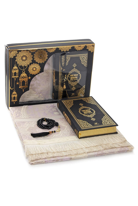 Islamic 6-pc Gift Box Set for Muslims | Includes Yaseen Book, Prayer Mat, Prayer Beads, Fragrance |  Muslim Prayer Rug, Yaseen Book, Prayer Beads Tesbih, Solid Smell, Ravza Scent | 6 Piece Prayers Mat Set for Ramadan | Eid Gifts