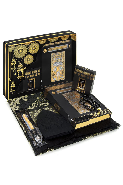 Islamic 6-pc Gift Box Set for Muslims | Includes Yaseen Book, Prayer Mat, Prayer Beads, Fragrance |  Muslim Prayer Rug, Yaseen Book, Prayer Beads Tesbih, Solid Smell, Ravza Scent | 6 Piece Prayers Mat Set for Ramadan | Eid Gifts