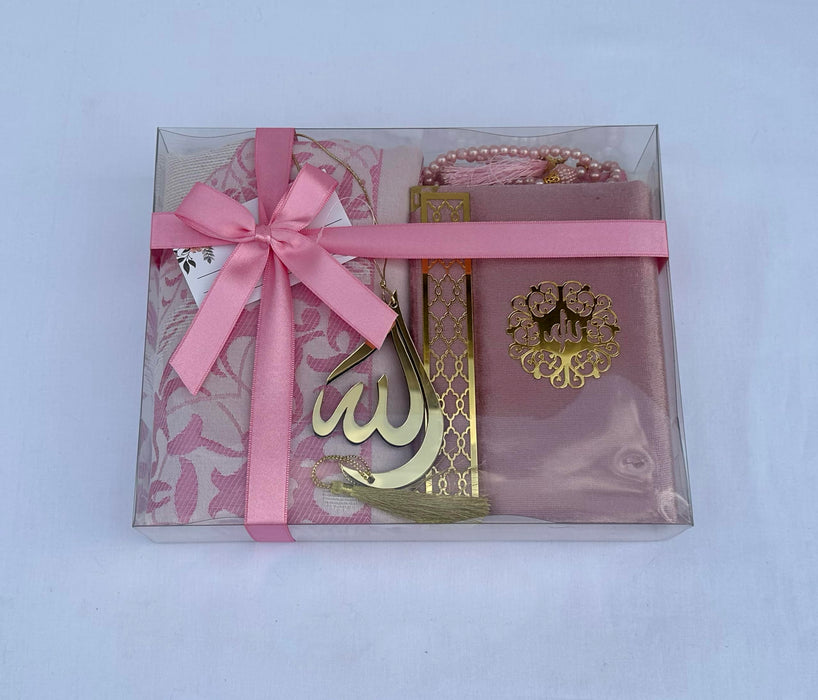 Prayer Rug Gift Set with Thank You Card | Full Arabic Quran | Prayer Rug | Prayer Beads | Car Hanger | Ramadan Eid Wedding Birthday Graduation Mothers Day | Gift for Muslims | Islamic Gift