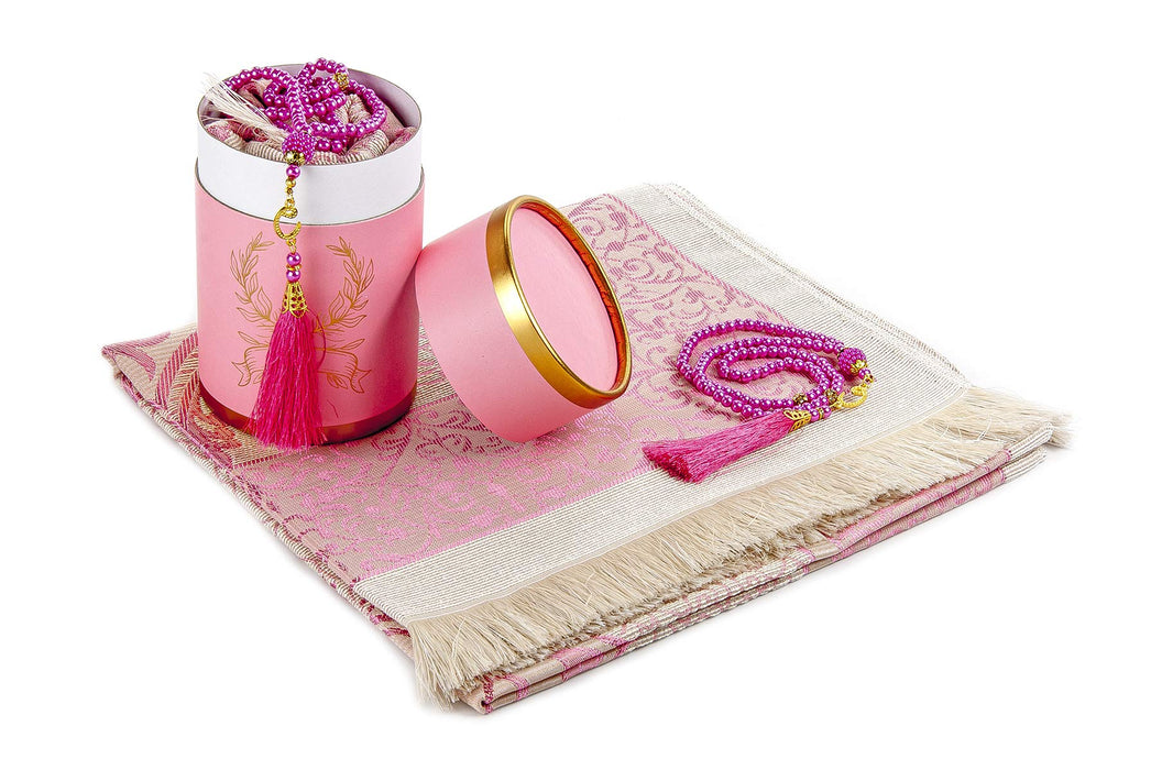 Muslim Prayer Rug & Beads with Gift Box Set | Janamaz, Sajadah, Soft Islamic Gifts Set, Carpet Mat, Taffeta Fabric | Gift for Muslims | Islamic Gift | Ramadan Eid Gift for Muslims