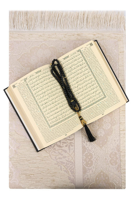 Islamic 6-pc Gift Box Set for Muslims | Includes Yaseen Book, Prayer Mat, Prayer Beads, Fragrance |  Muslim Prayer Rug, Yaseen Book, Prayer Beads Tesbih, Solid Smell, Ravza Scent | 6 Piece Prayers Mat Set for Ramadan | Eid Gifts