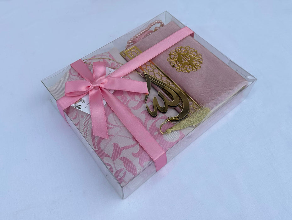 Prayer Rug Gift Set with Thank You Card | Full Arabic Quran | Prayer Rug | Prayer Beads | Car Hanger | Ramadan Eid Wedding Birthday Graduation Mothers Day | Gift for Muslims | Islamic Gift