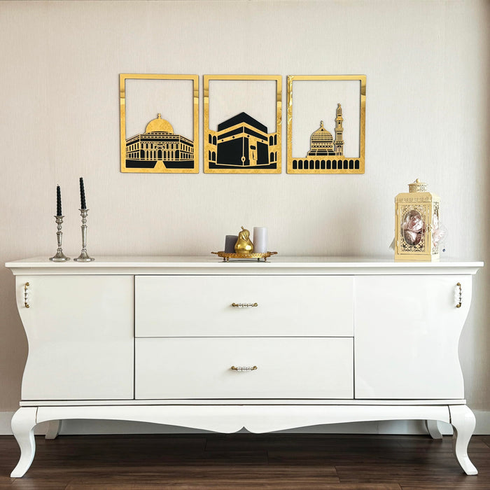 Holy Sites Islamic Wall Art | Masjid Al Aqsa | Kaaba | Masjid An-Nabawi | Wooden Blessed Places Islamic Wall Decor | Gift for Muslims | Islamic Gift | Ramadan Eid Gift