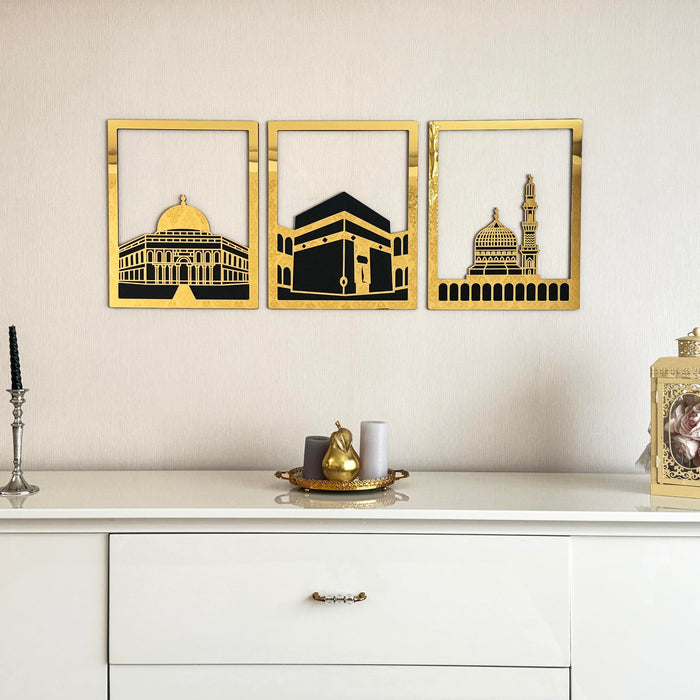 Holy Sites Islamic Wall Art | Masjid Al Aqsa | Kaaba | Masjid An-Nabawi | Wooden Blessed Places Islamic Wall Decor | Gift for Muslims | Islamic Gift | Ramadan Eid Gift