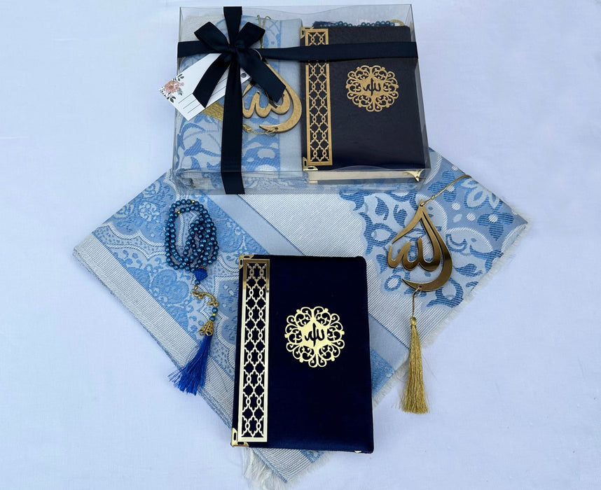 Prayer Rug Gift Set with Thank You Card | Full Arabic Quran | Prayer Rug | Prayer Beads | Car Hanger | Ramadan Eid Wedding Birthday Graduation Mothers Day | Gift for Muslims | Islamic Gift
