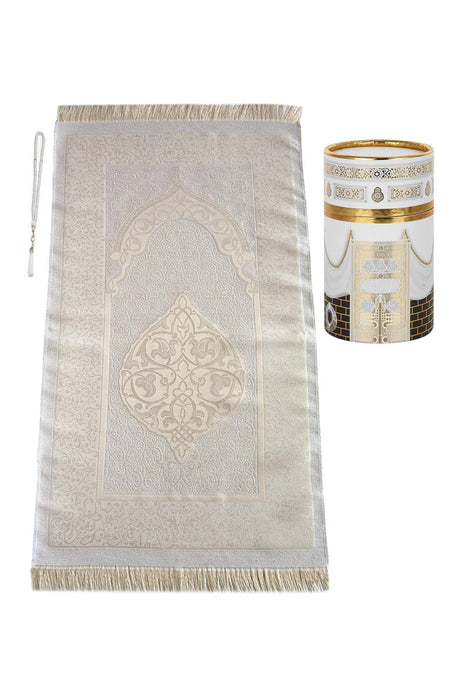 Muslim Prayer Rug & Beads with Gift Box Set | Janamaz, Sajadah, Soft Islamic Gifts Set, Carpet Mat, Taffeta Fabric | Gift for Muslims | Islamic Gift | Ramadan Eid Gift for Muslims
