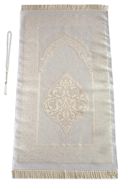 Muslim Prayer Rug & Beads with Gift Box Set | Janamaz, Sajadah, Soft Islamic Gifts Set, Carpet Mat, Taffeta Fabric | Gift for Muslims | Islamic Gift | Ramadan Eid Gift for Muslims