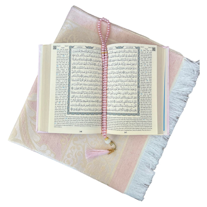 Cute & Colorful Quran Gift Set with English Translation Quran, Prayer Rug, and Prayer Beads | Gift for Muslims | Islamic Gift | Ramadan Eid Gift for Muslims