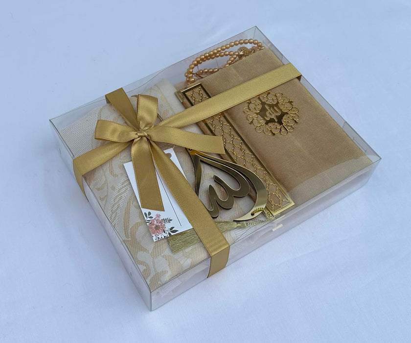 Prayer Rug Gift Set with Thank You Card | Full Arabic Quran | Prayer Rug | Prayer Beads | Car Hanger | Ramadan Eid Wedding Birthday Graduation Mothers Day | Gift for Muslims | Islamic Gift