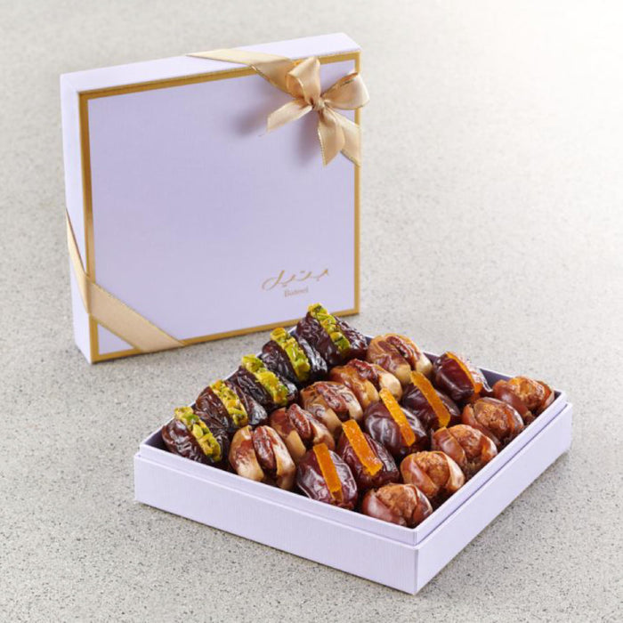 Bateel Pastel Lavender Gift Set | Medium Premium Filled Dates | Gourmet Stuffed Organic Dates with Nuts & Fruits | Gift for Muslims | Islamic Gift | Ramadan Eid Gift for Muslims