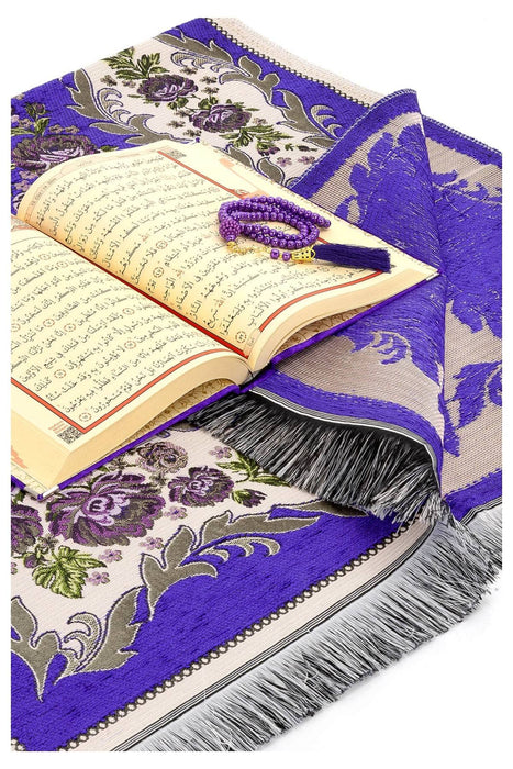 Luxury Velvet Islamic Prayer Gift Set | Velvet Covered Gift Box | Deluxe 4-Piece Set with Quran | Prayer Beads Tesbih | Prayer Rug | Ramadan Eid Gift | Gift for Muslims | Islamic Gift