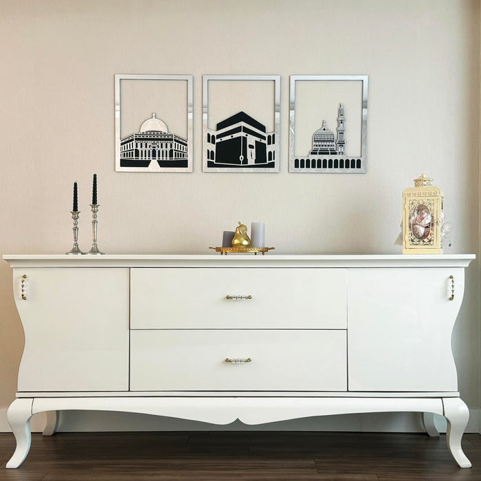Holy Sites Islamic Wall Art | Masjid Al Aqsa | Kaaba | Masjid An-Nabawi | Wooden Blessed Places Islamic Wall Decor | Gift for Muslims | Islamic Gift | Ramadan Eid Gift