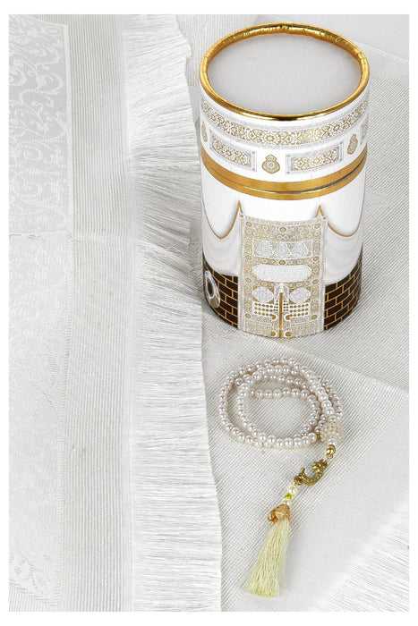 Muslim Prayer Rug & Beads with Gift Box Set | Janamaz, Sajadah, Soft Islamic Gifts Set, Carpet Mat, Taffeta Fabric | Gift for Muslims | Islamic Gift | Ramadan Eid Gift for Muslims