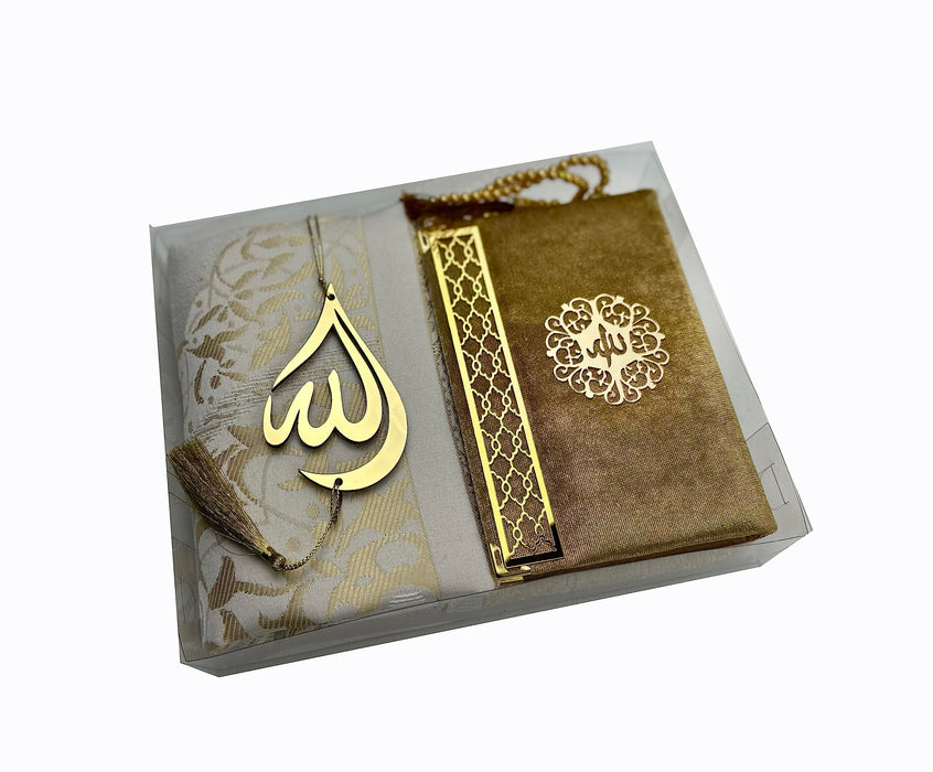 Prayer Rug Gift Set with Thank You Card | Full Arabic Quran | Prayer Rug | Prayer Beads | Car Hanger | Ramadan Eid Wedding Birthday Graduation Mothers Day | Gift for Muslims | Islamic Gift