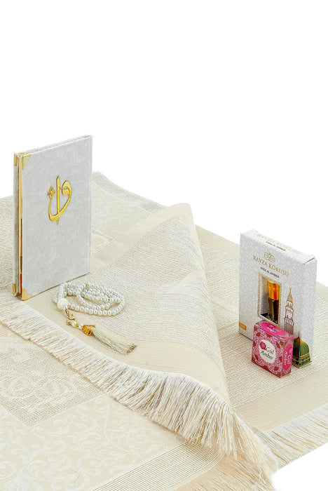 Islamic 6-pc Gift Box Set for Muslims | Includes Yaseen Book, Prayer Mat, Prayer Beads, Fragrance |  Muslim Prayer Rug, Yaseen Book, Prayer Beads Tesbih, Solid Smell, Ravza Scent | 6 Piece Prayers Mat Set for Ramadan | Eid Gifts