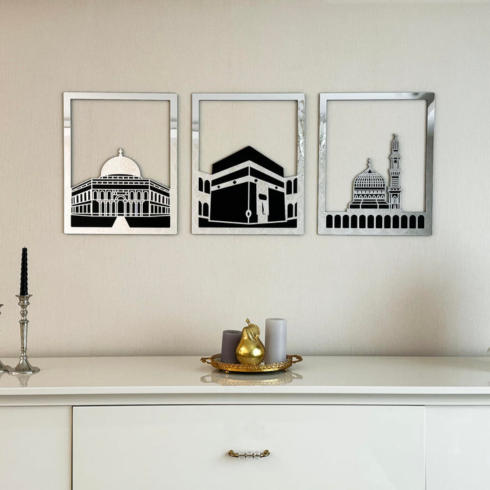 Holy Sites Islamic Wall Art | Masjid Al Aqsa | Kaaba | Masjid An-Nabawi | Wooden Blessed Places Islamic Wall Decor | Gift for Muslims | Islamic Gift | Ramadan Eid Gift