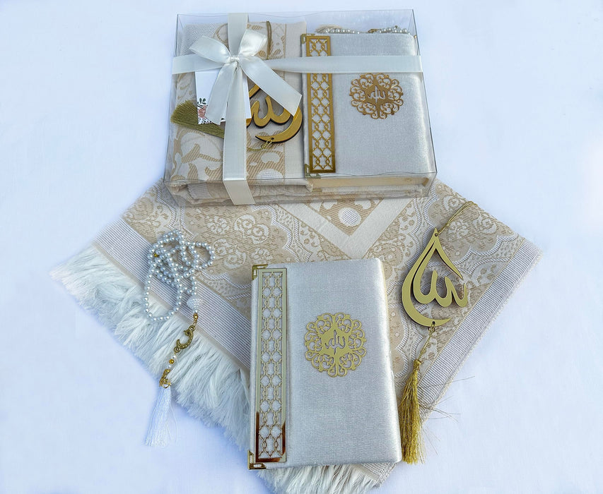 Prayer Rug Gift Set with Thank You Card | Full Arabic Quran | Prayer Rug | Prayer Beads | Car Hanger | Ramadan Eid Wedding Birthday Graduation Mothers Day | Gift for Muslims | Islamic Gift