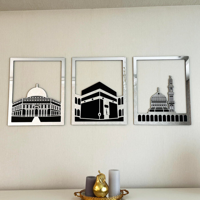 Holy Sites Islamic Wall Art | Masjid Al Aqsa | Kaaba | Masjid An-Nabawi | Wooden Blessed Places Islamic Wall Decor | Gift for Muslims | Islamic Gift | Ramadan Eid Gift