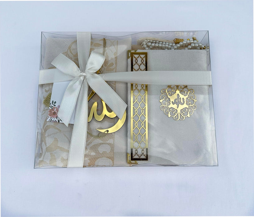 Prayer Rug Gift Set with Thank You Card | Full Arabic Quran | Prayer Rug | Prayer Beads | Car Hanger | Ramadan Eid Wedding Birthday Graduation Mothers Day | Gift for Muslims | Islamic Gift