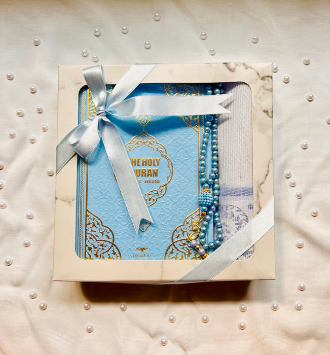 Cute & Colorful Quran Gift Set with English Translation Quran, Prayer Rug, and Prayer Beads | Gift for Muslims | Islamic Gift | Ramadan Eid Gift for Muslims