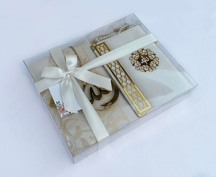 Prayer Rug Gift Set with Thank You Card | Full Arabic Quran | Prayer Rug | Prayer Beads | Car Hanger | Ramadan Eid Wedding Birthday Graduation Mothers Day | Gift for Muslims | Islamic Gift
